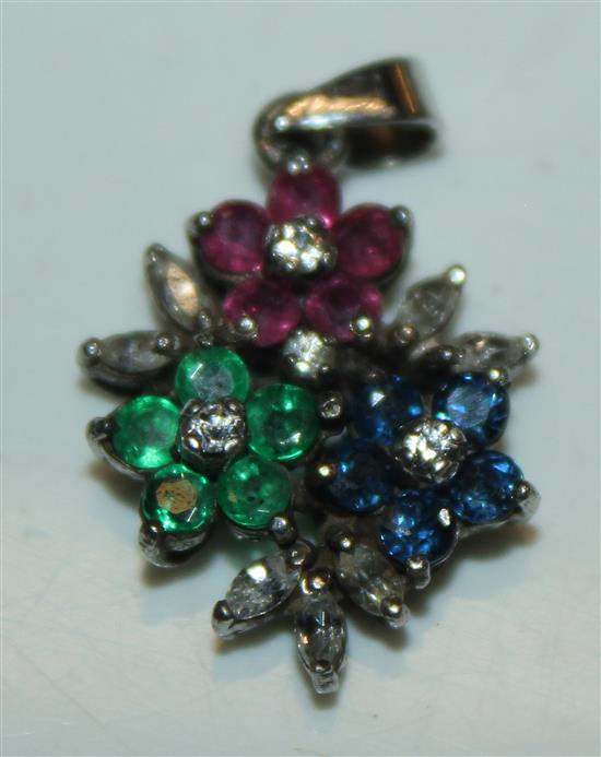 White gold & diamond, ruby, sapphire & emerald pendant